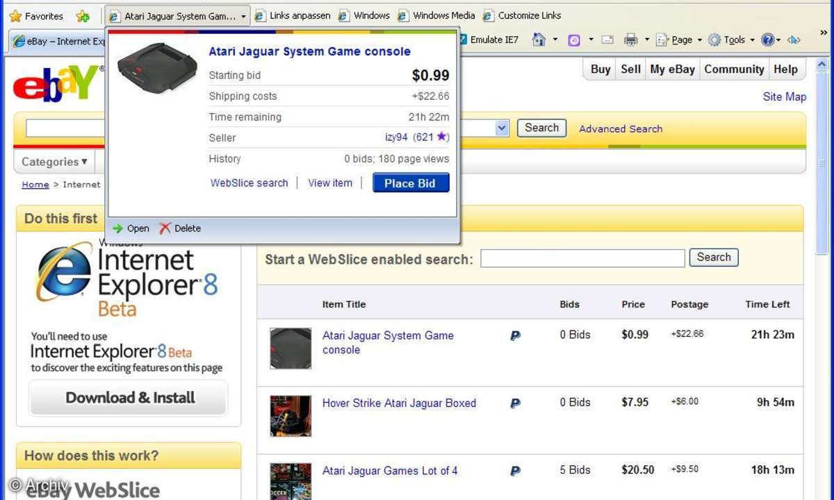 Internet Explorer 8: Beta 1 in deutscher Sprache