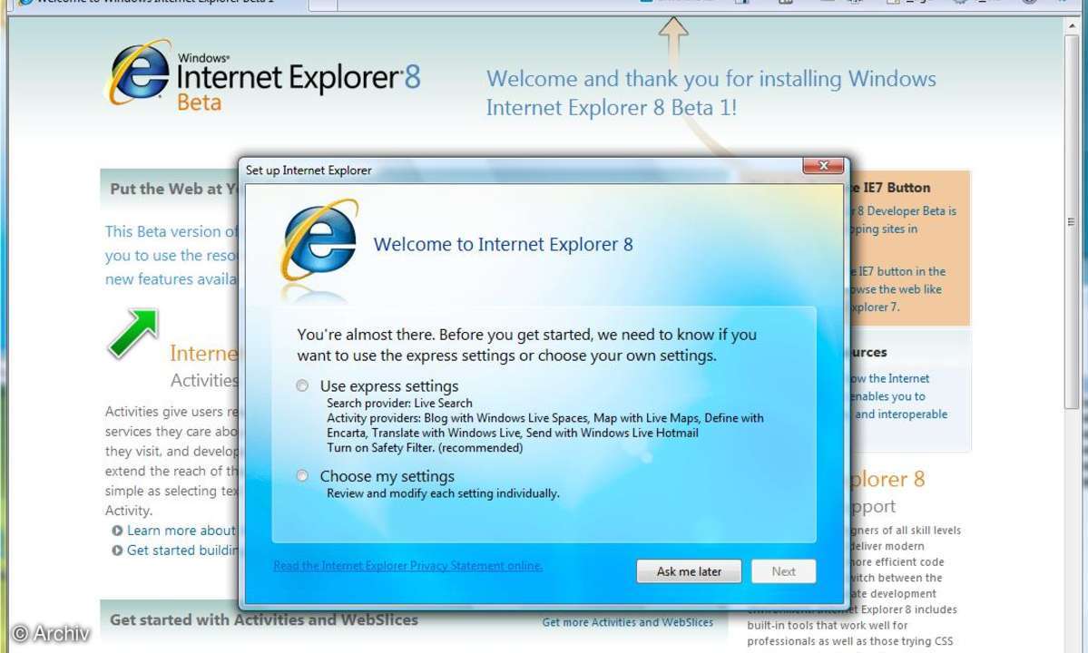 Internet Explorer 8: Beta 1 in deutscher Sprache