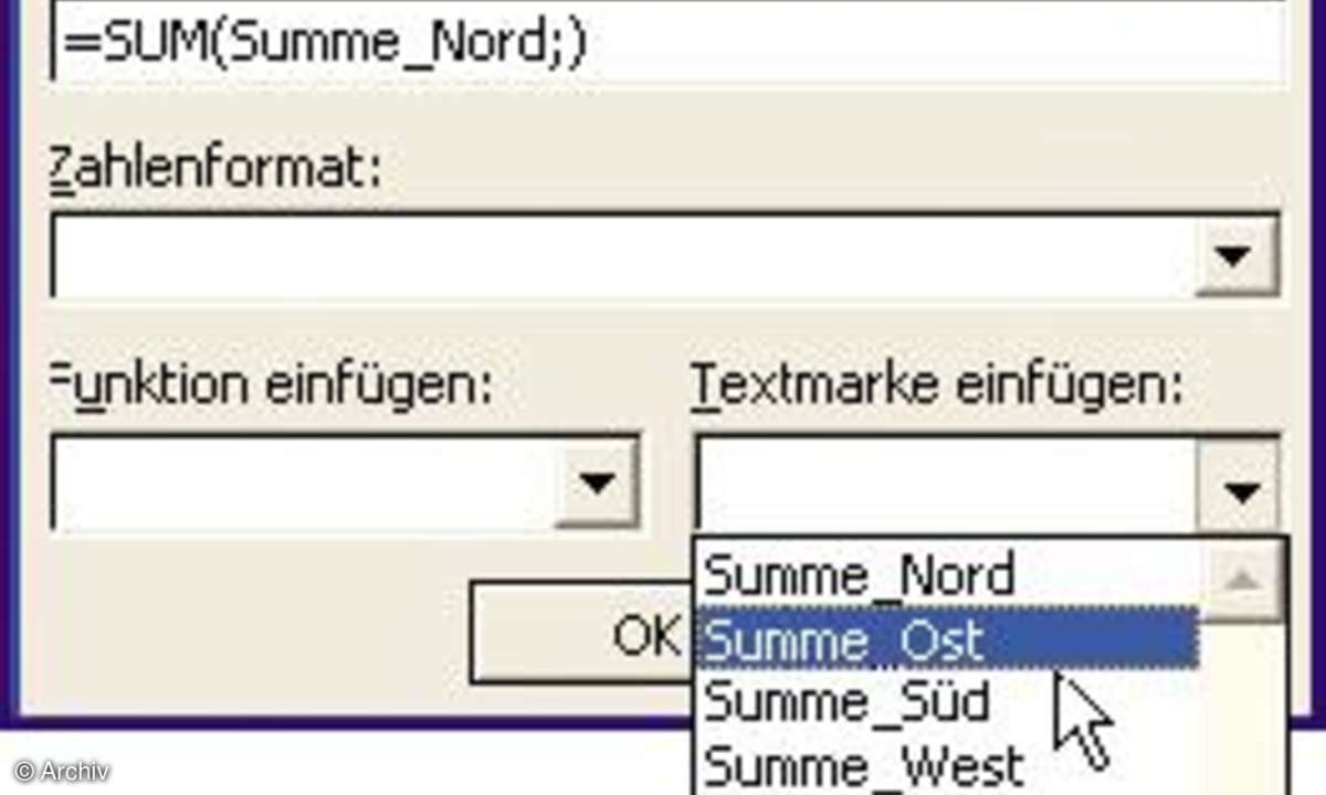 Rechnen mit Word: Textmarken