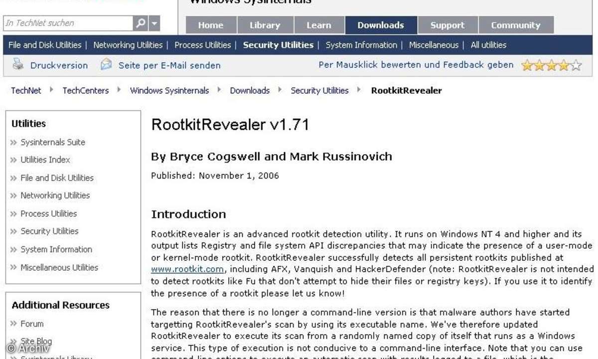 Microsoft Sysinternals Rootkit Revealer