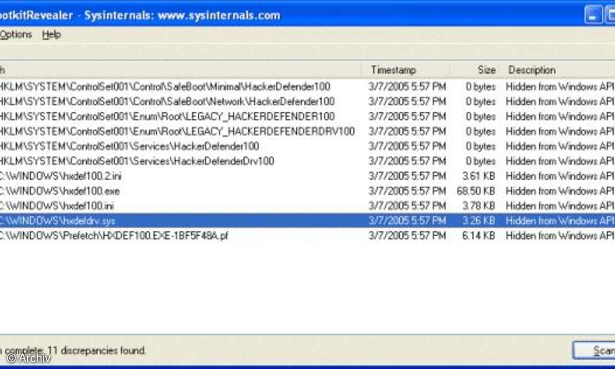 Sysinternals Rootkit Revealer