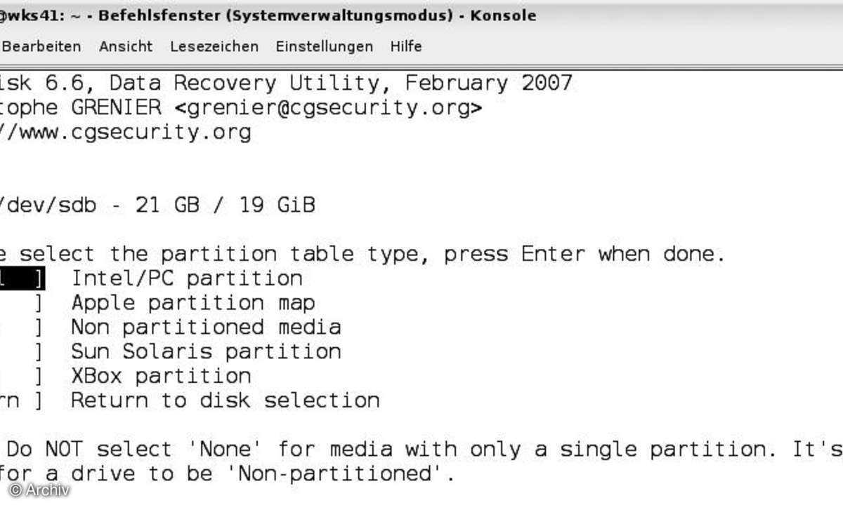 Datenretter Testdisk: Partitionstabelle