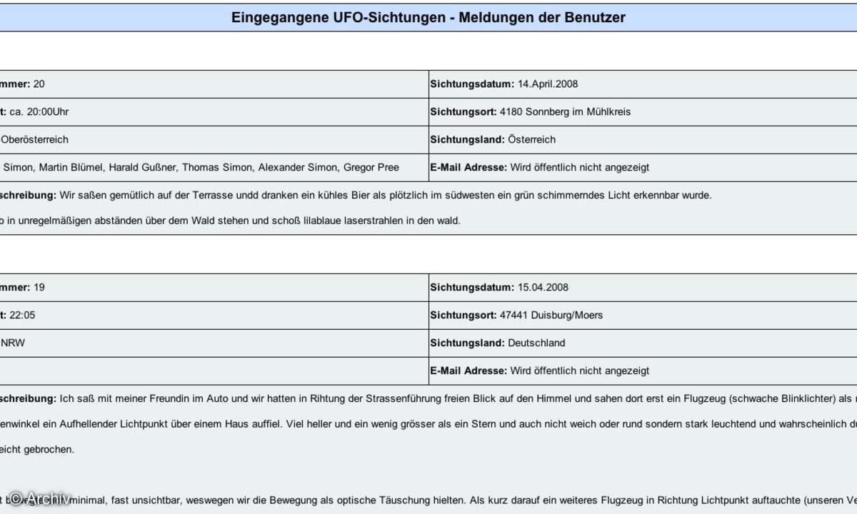 Coole Website: Ufo-Sichtungen