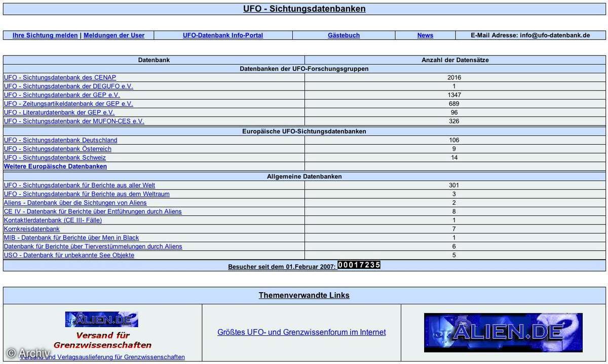 Coole Website: Ufo-Datenbank