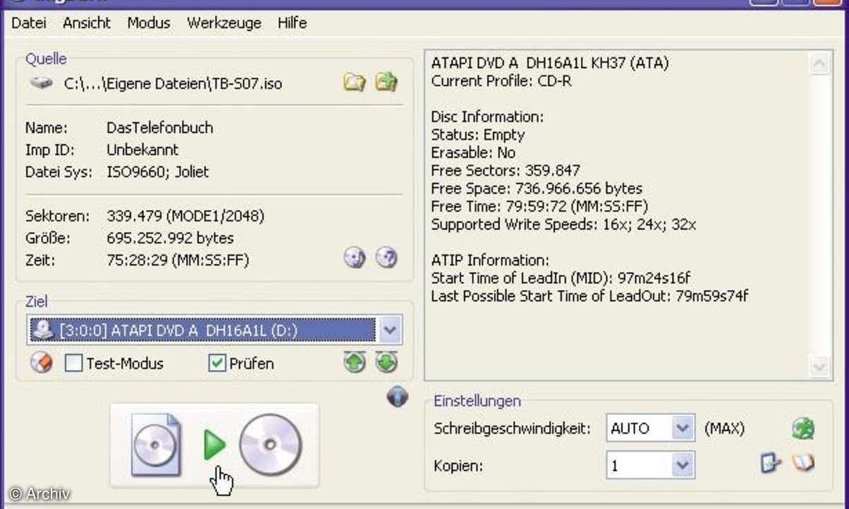 ISO-Images brennen: ImgBurn