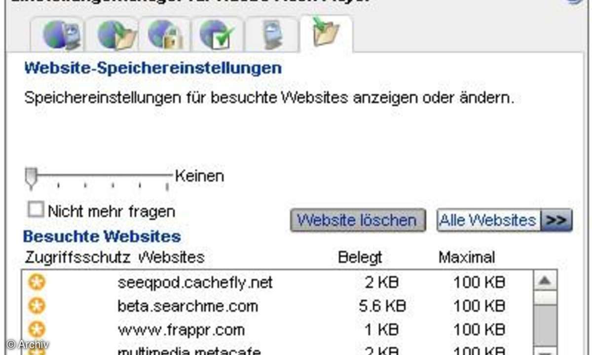 Flash-Cookies: Website-Speichereinstellungen