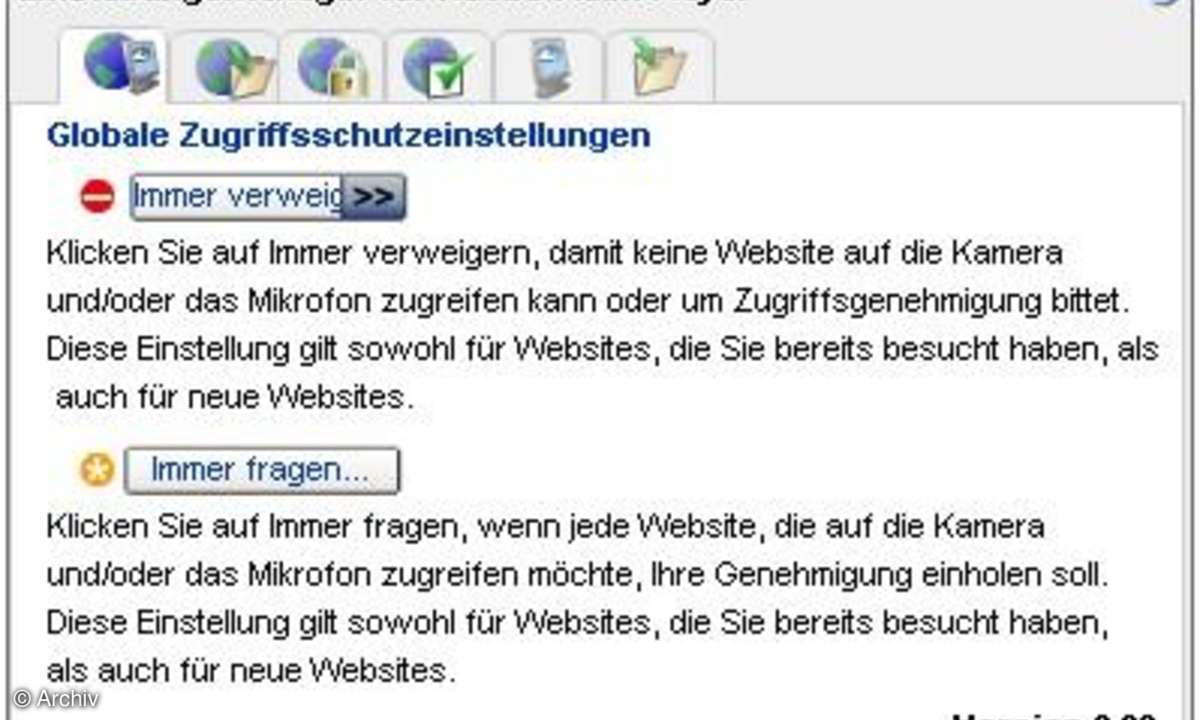 Flash-Cookies: Globale Zugriffsschutzeinstellungen