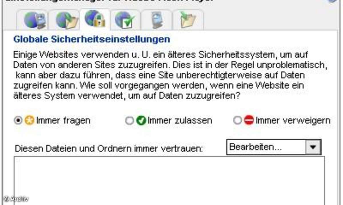 Flash-Cookies: Globale Sicherheitseinstellungen