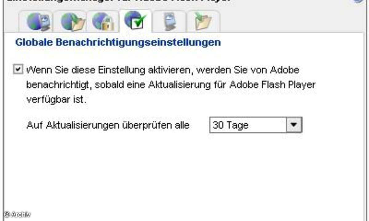 Flash-Cookies: Globale Benachrichtigungseinstellungen