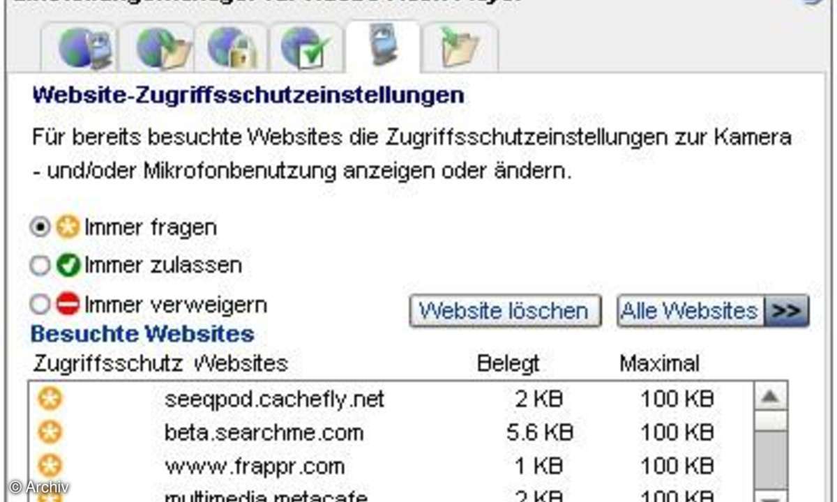 Flash-Cookies: Website-Zugriffsschutzeinstellungen