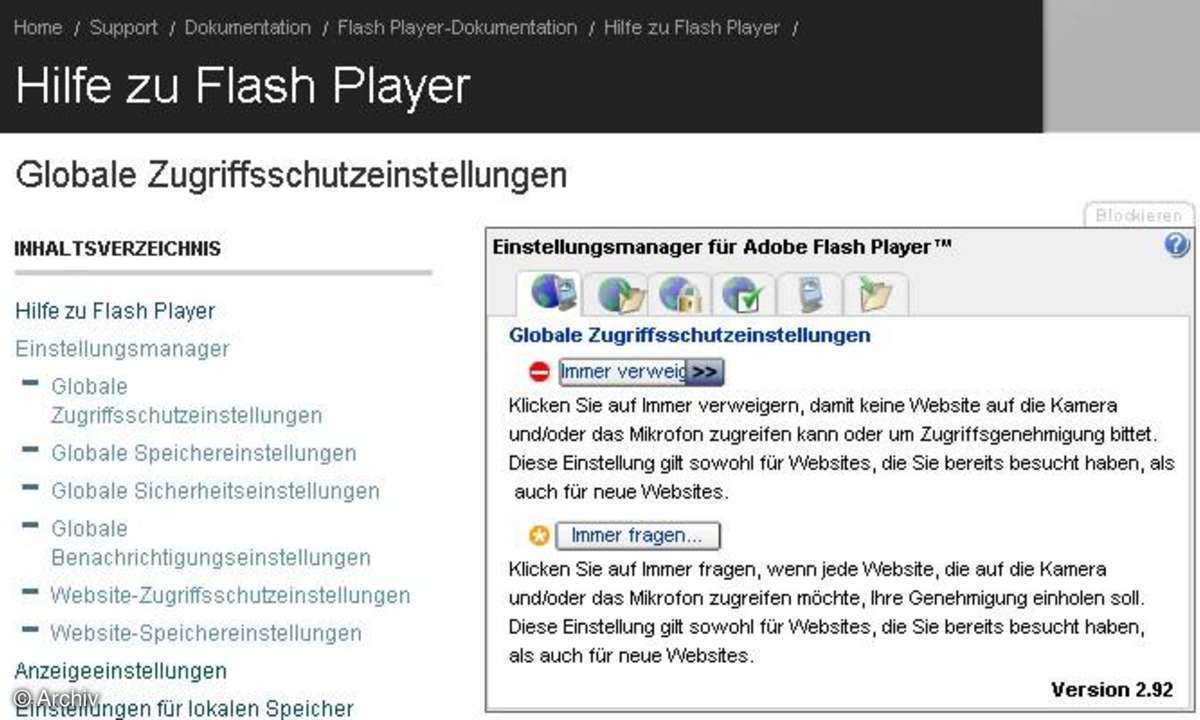 Flash-Cookies Einstellungsmanager