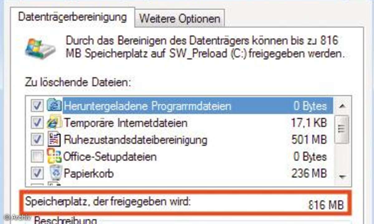 Vista perfekt einrichten: Datenträgerbereinigung