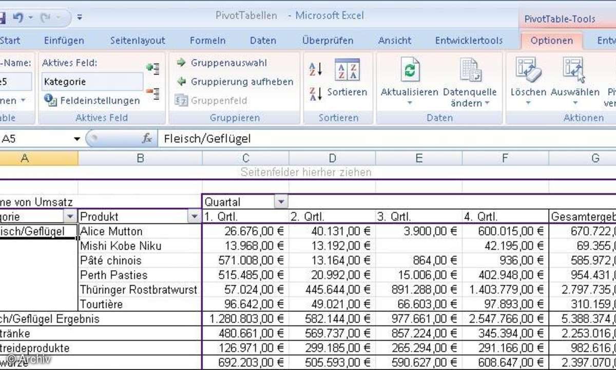 Pivot-Tabellen mit Excel: Daten aufschlüsseln