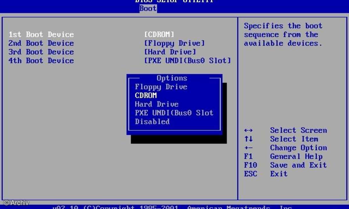 BIOS-Setup: von CD-ROM booten