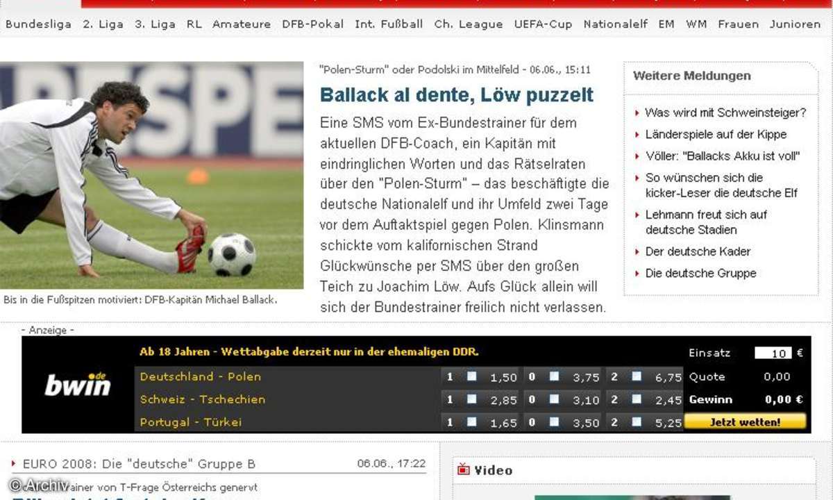 Fußball-EM: Kicker Online