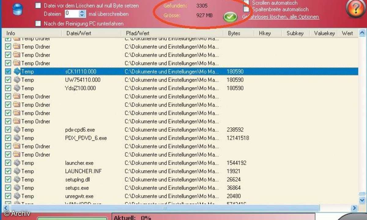 XP entrümpeln: XP Clean Express