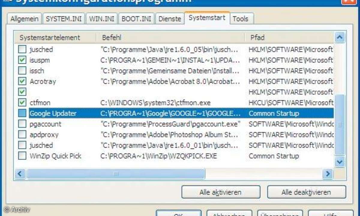 XP-Tuning: Systemkonfigurationsprogramm