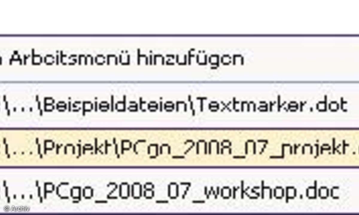 Word persönlich: individuelles Menü