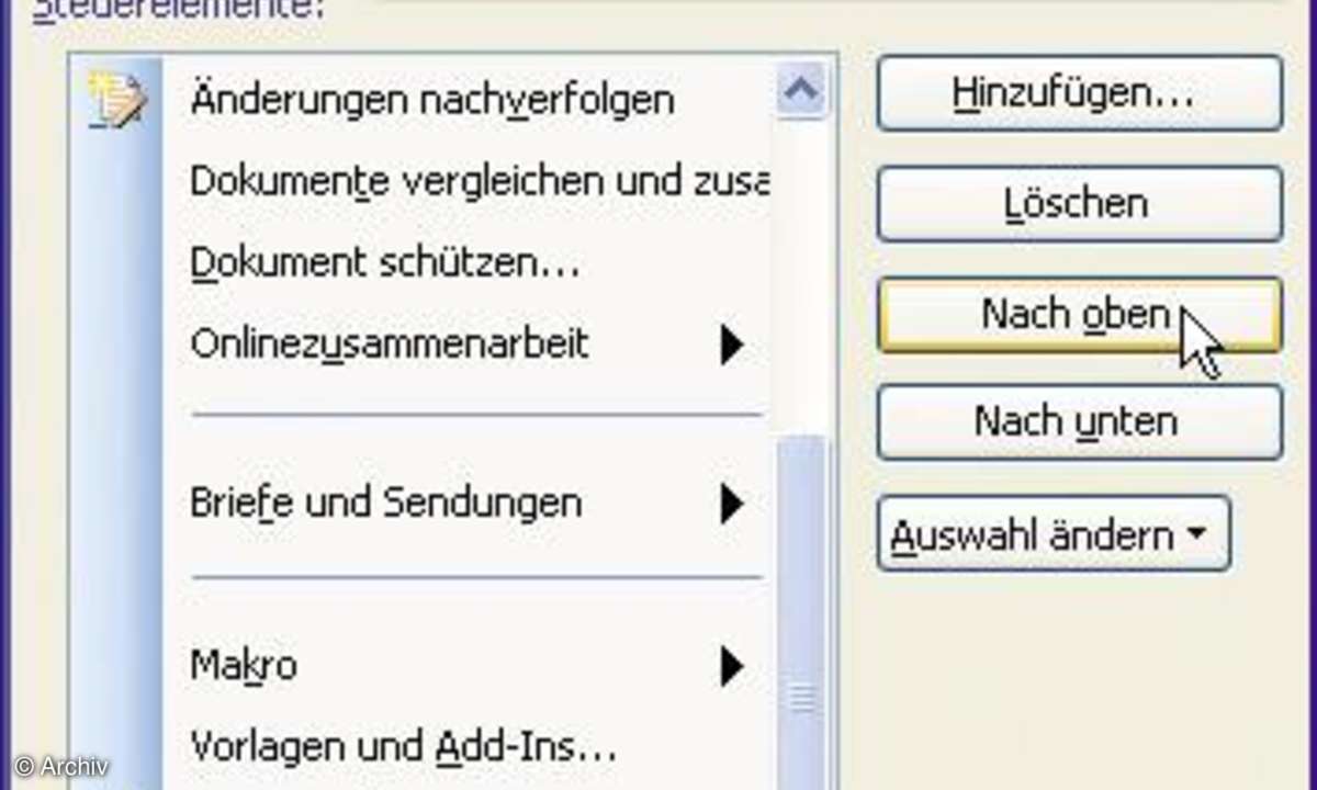Word persönlich: Befehle neu anordnen