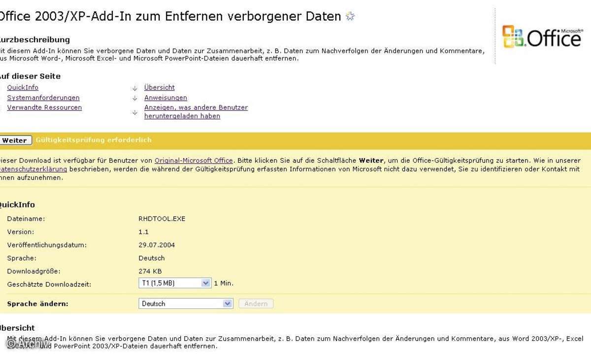 Spionageabwehr in Office: Add-in zum Entfernen verborgener Daten