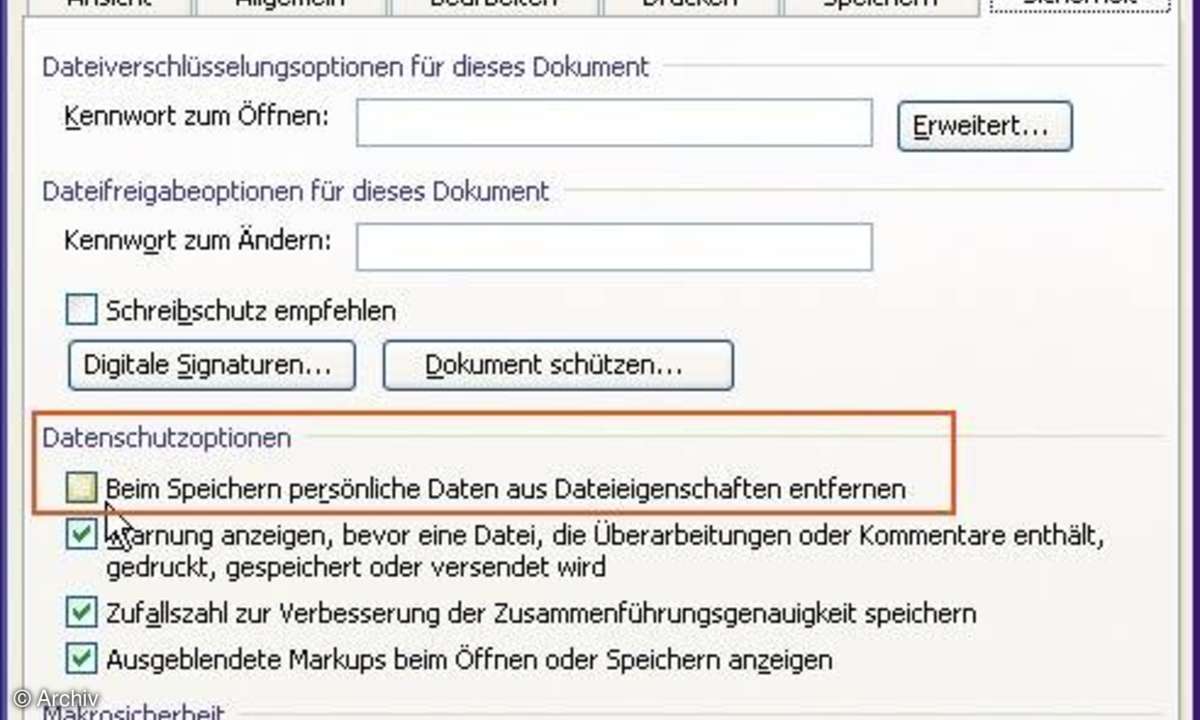 Spionageabwehr in Office: Datei-Eigenschaften