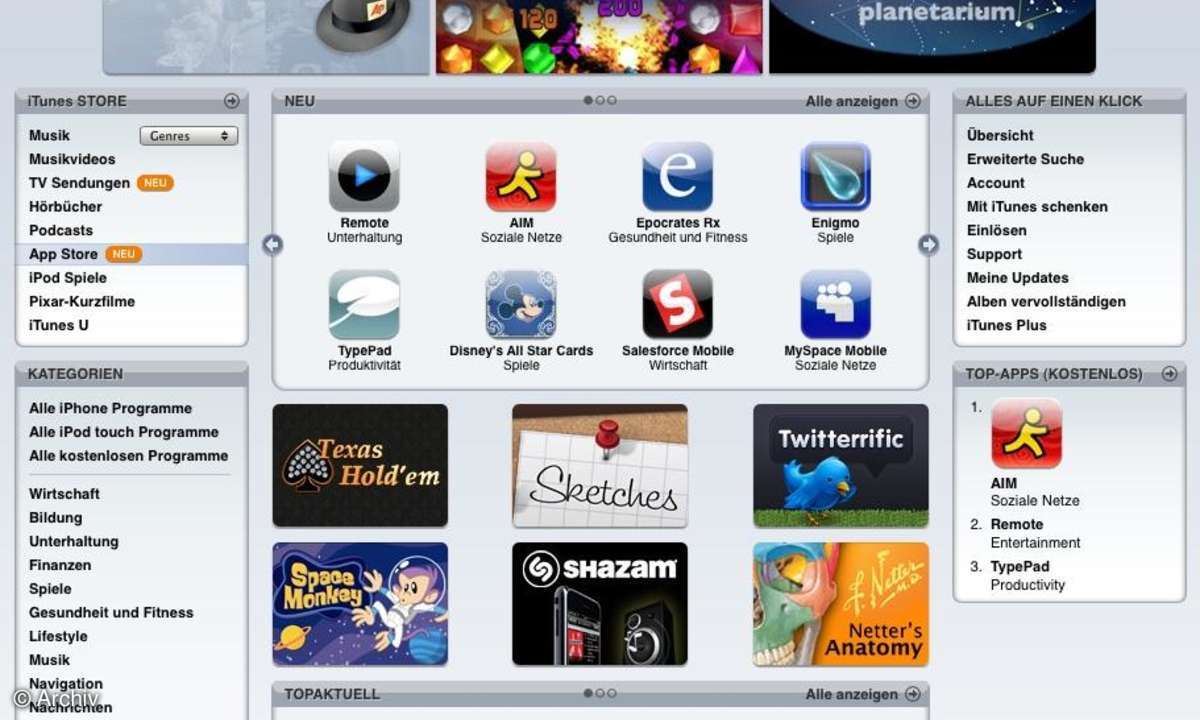 Der AppStore in iTunes fürs iPhone 2.0