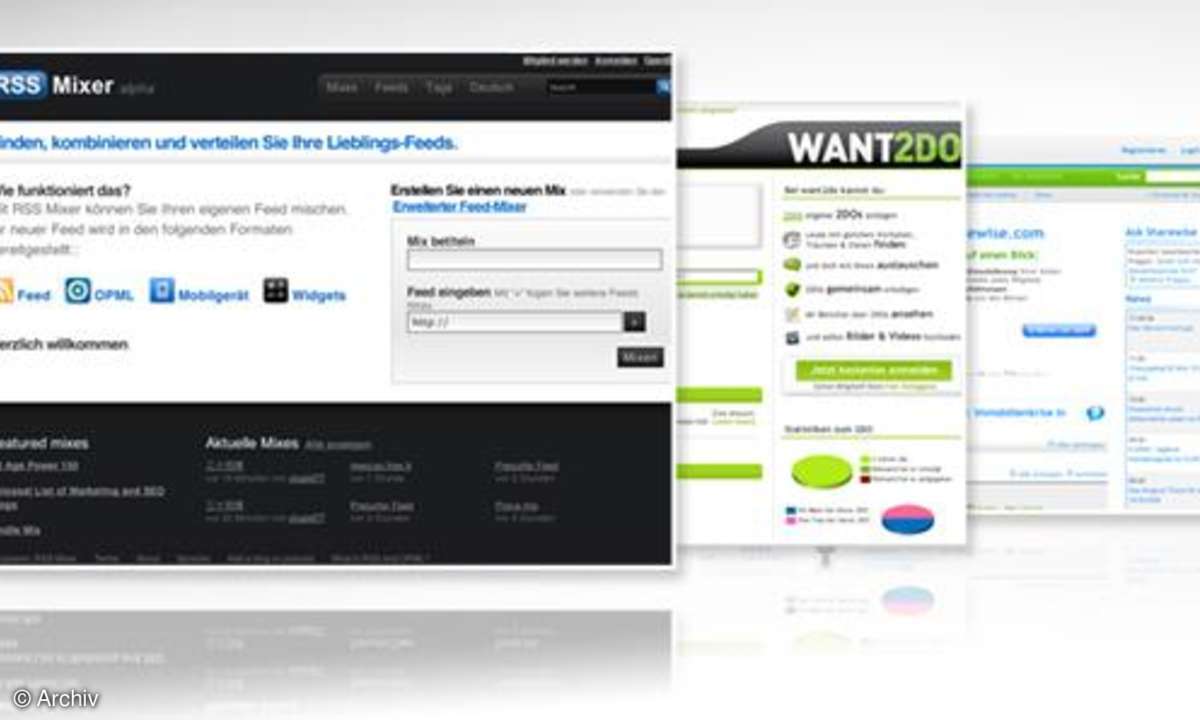Coole Websites: rssmixer.com, www.sharewise.com, www.want2do.de
