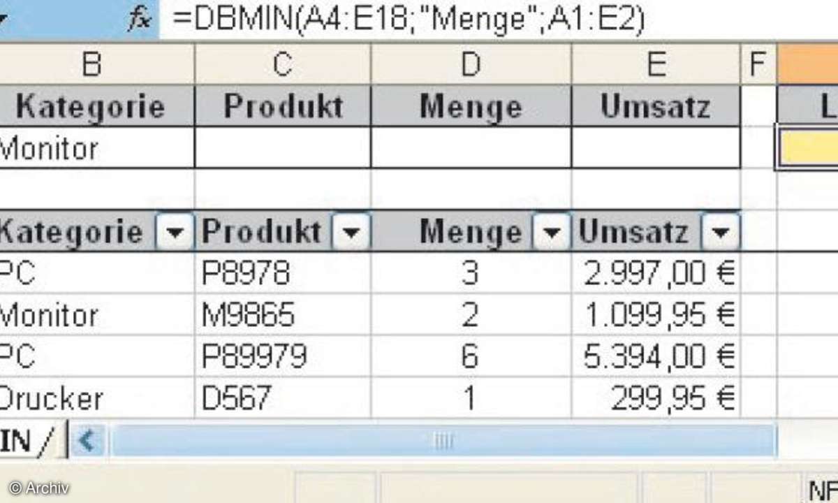 Software Excel: Excel-Datenbankfunktionen