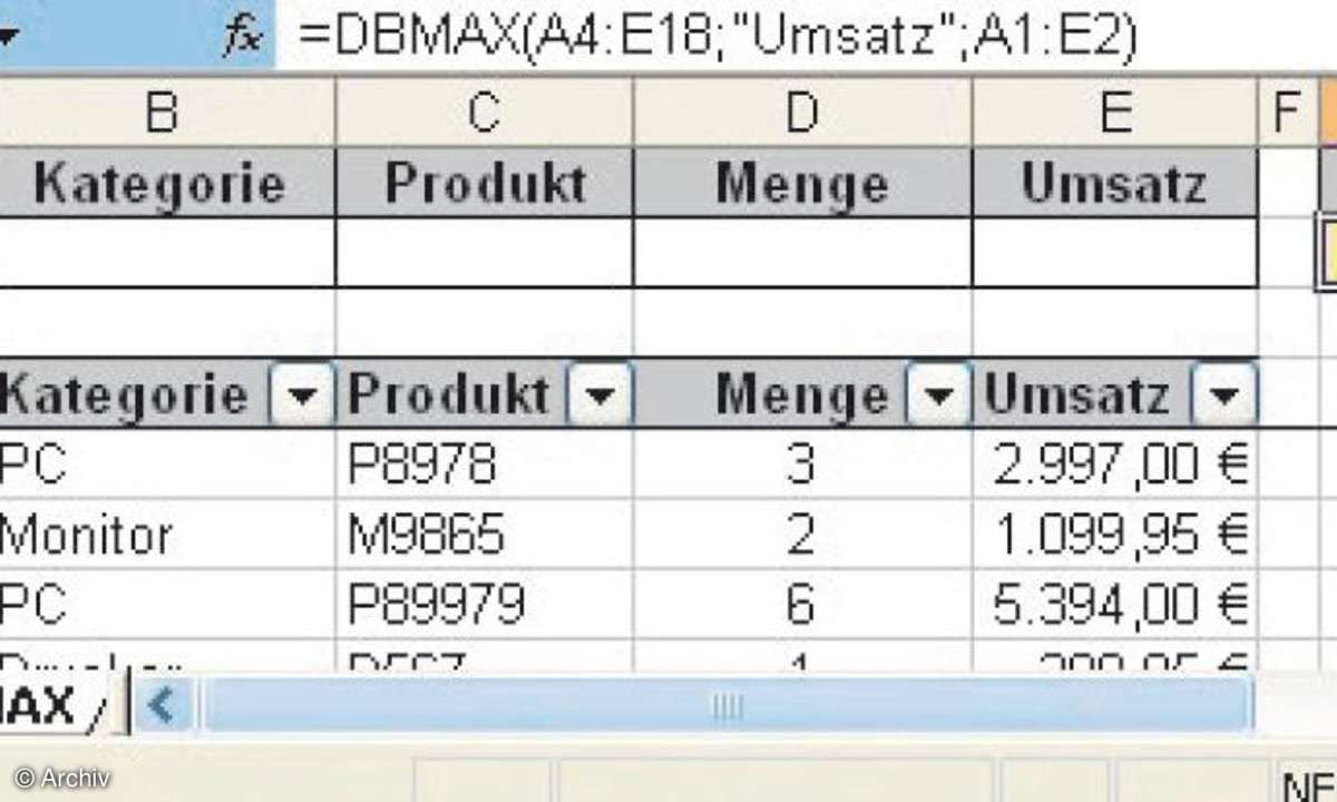 Software Excel: Excel-Datenbankfunktionen