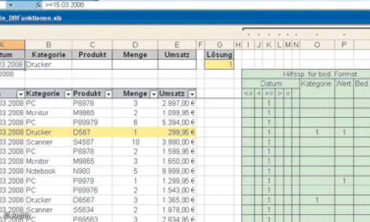 Software Excel: Excel-Datenbankfunktionen