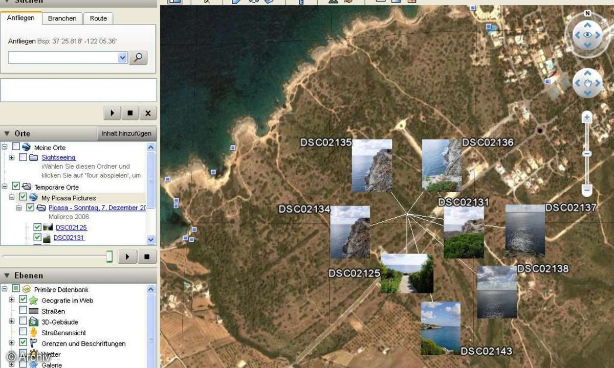Google Earth zeigt Picasa-Bilder
