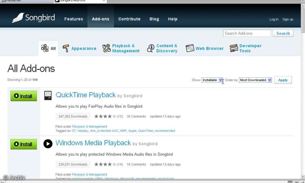 Songbird AddOns