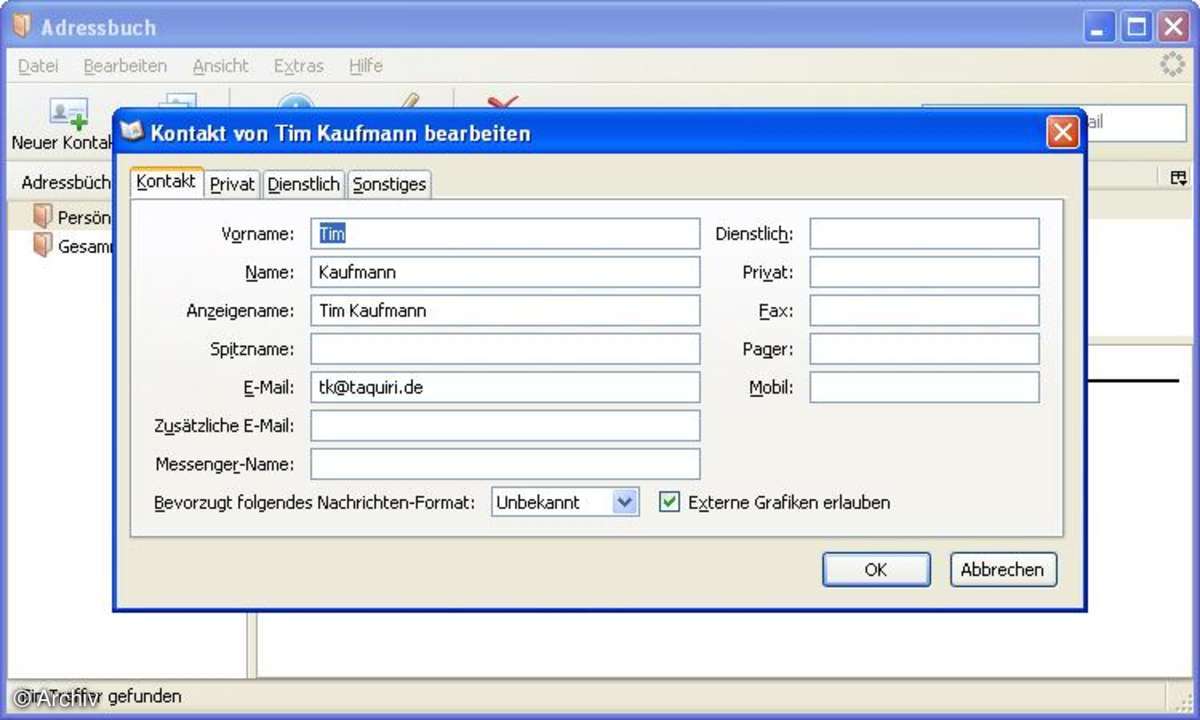 Thunderbird 3 Beta 1 Adressbuch