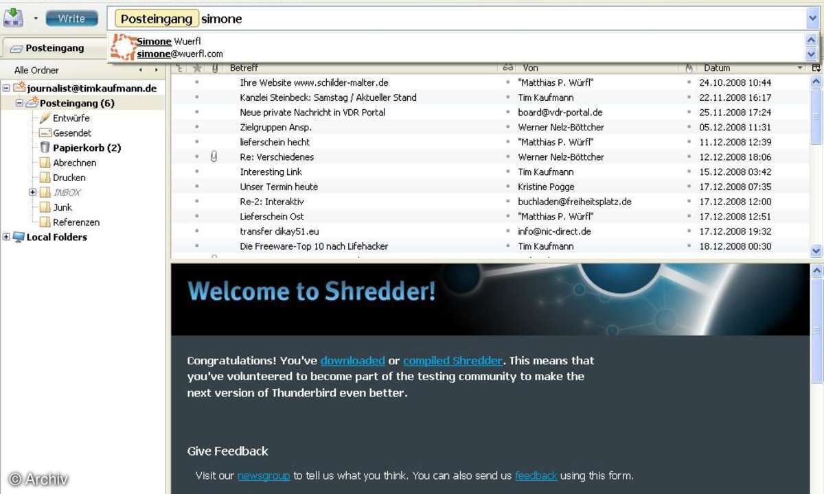 Experimentelle Thunderbird-AddOns