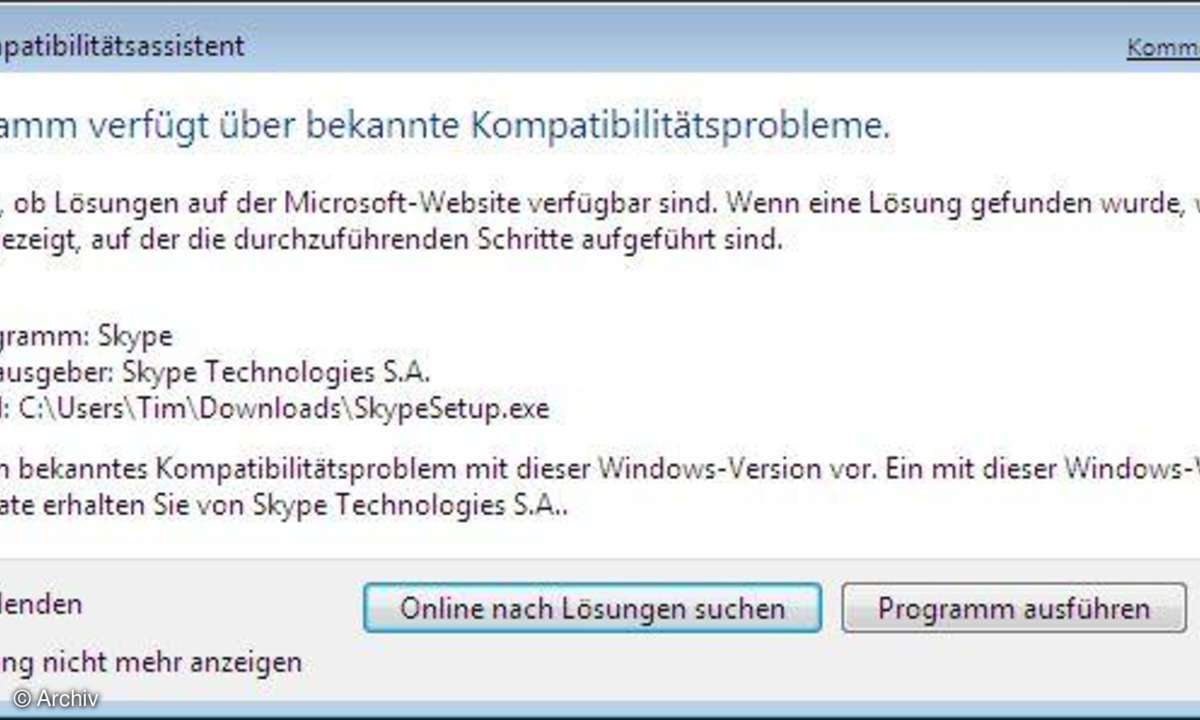 Anwendungen unter Windows 7 Beta