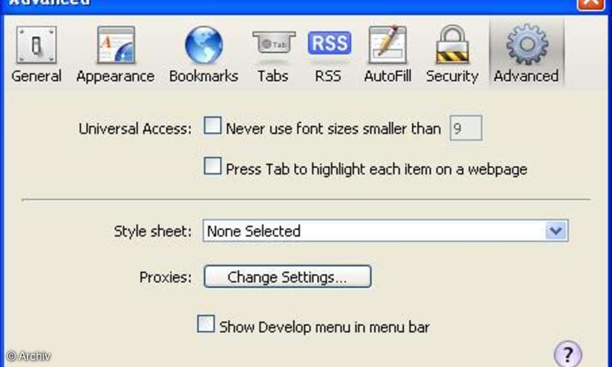 Safari 4 Beta: Einstellungen