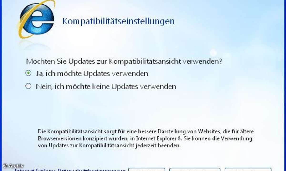 Internet Explorer 8: Konfigurations-Assistent