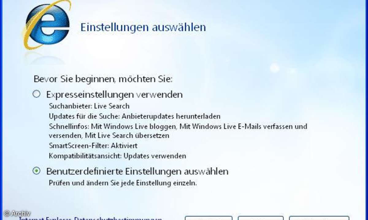 Internet Explorer 8: Konfigurations-Assistent