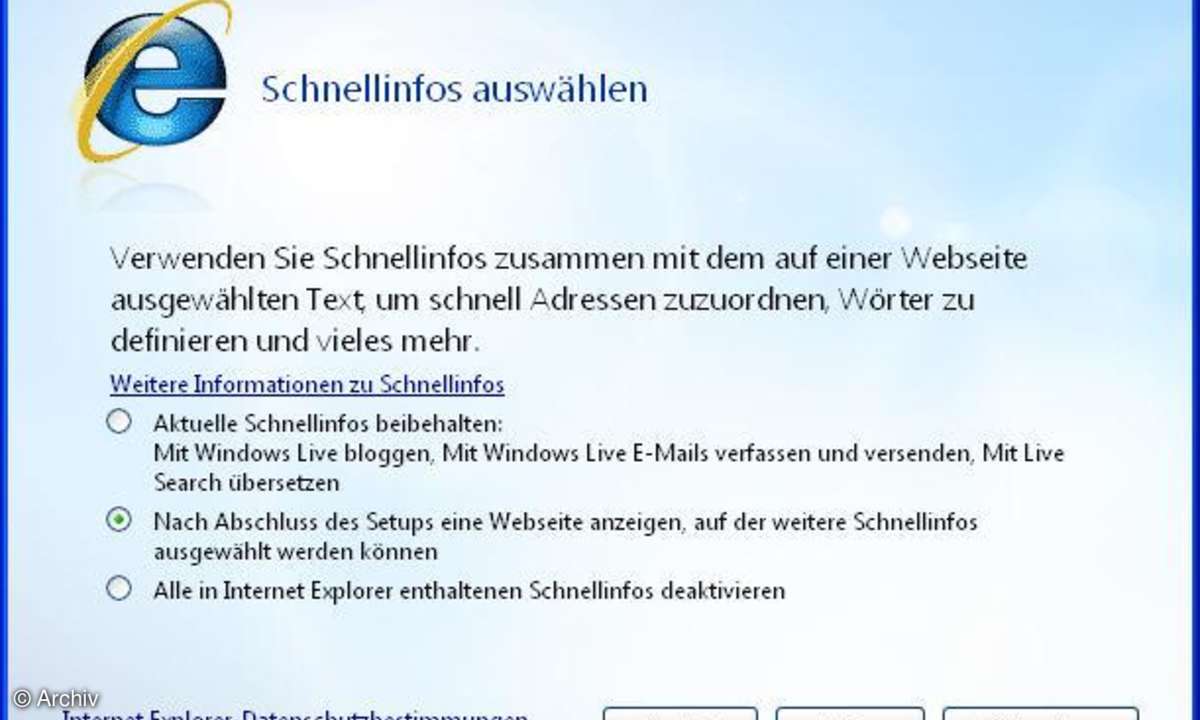 Internet Explorer 8: Konfigurations-Assistent