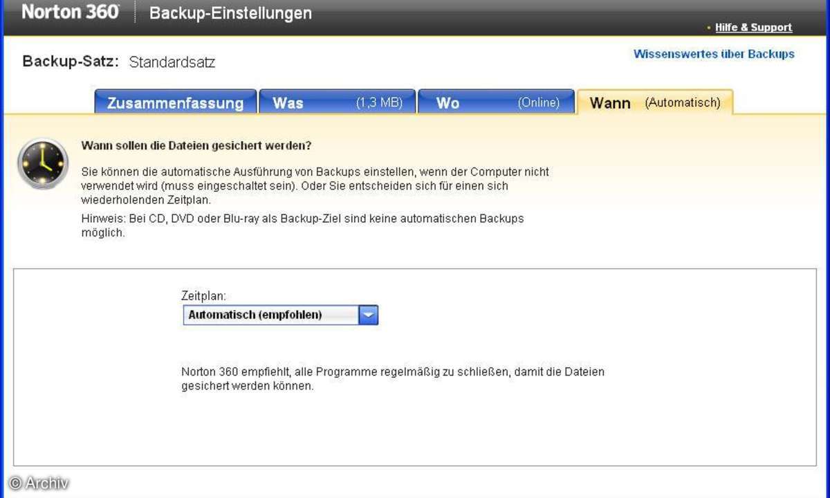 Norton 360 Version 3.0: Backup-Funktion