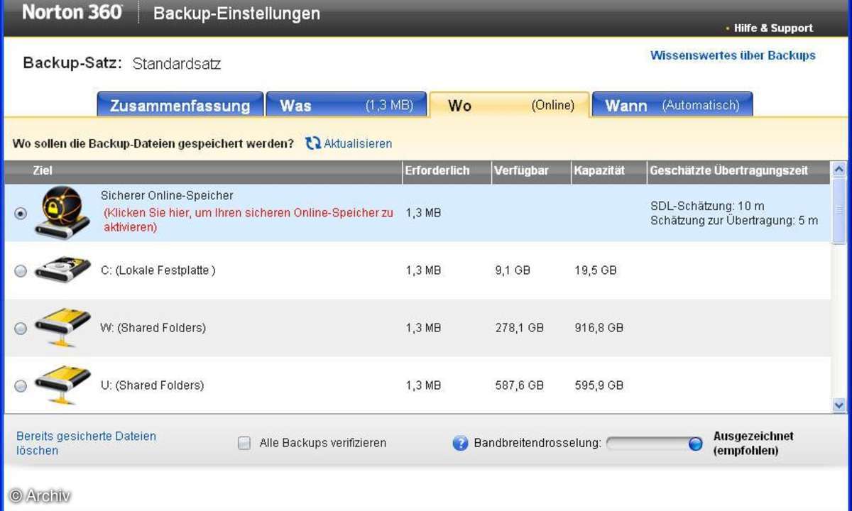 Norton 360 Version 3.0: Backup-Funktion