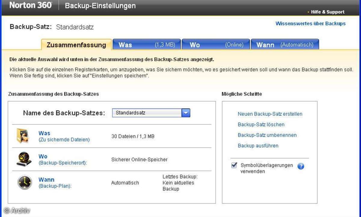 Norton 360 Version 3.0: Backup-Funktion