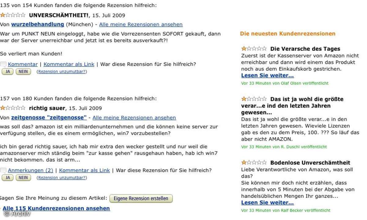 Erboste Kunden-Kommentare bei Amazon