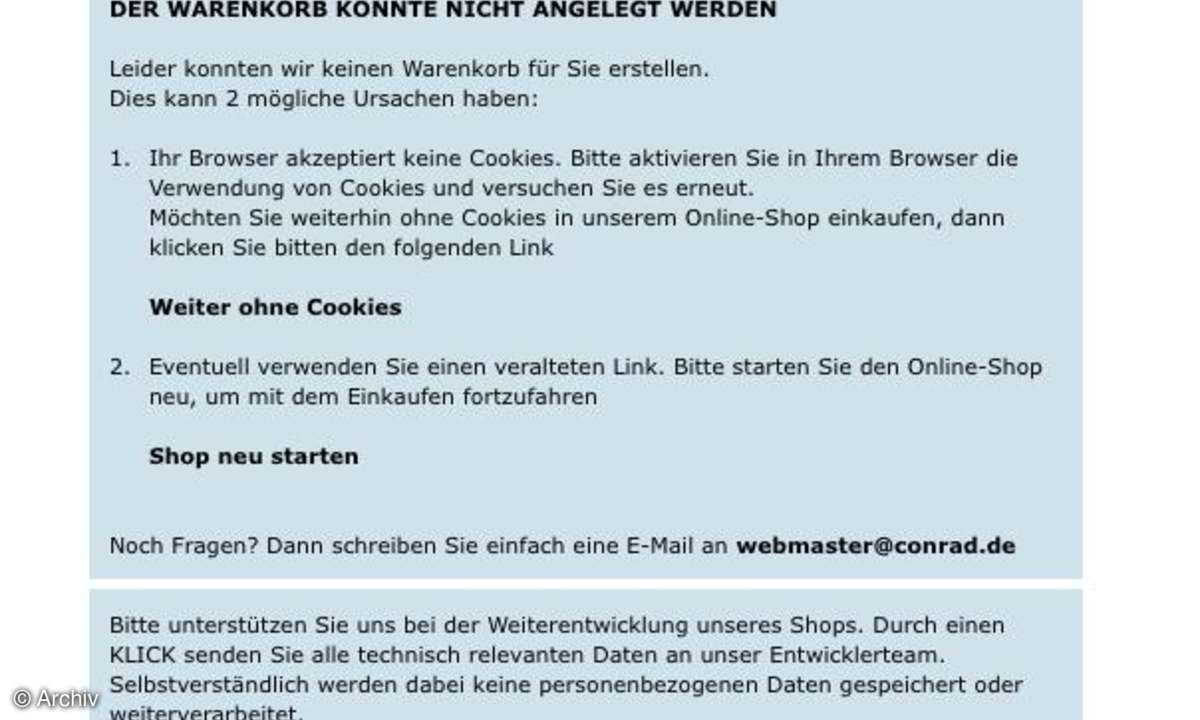 Conrad und der Windows 7-Warenkorb