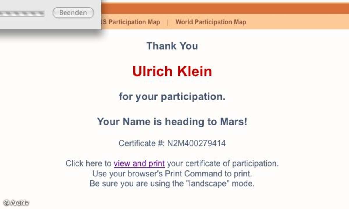 Namen auf Marsreise