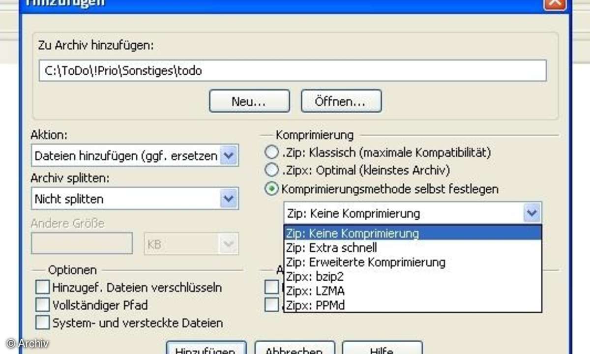 WinZip: Komprimierungsmethoden