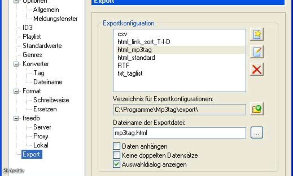 Mp3tag - Export-Optionen