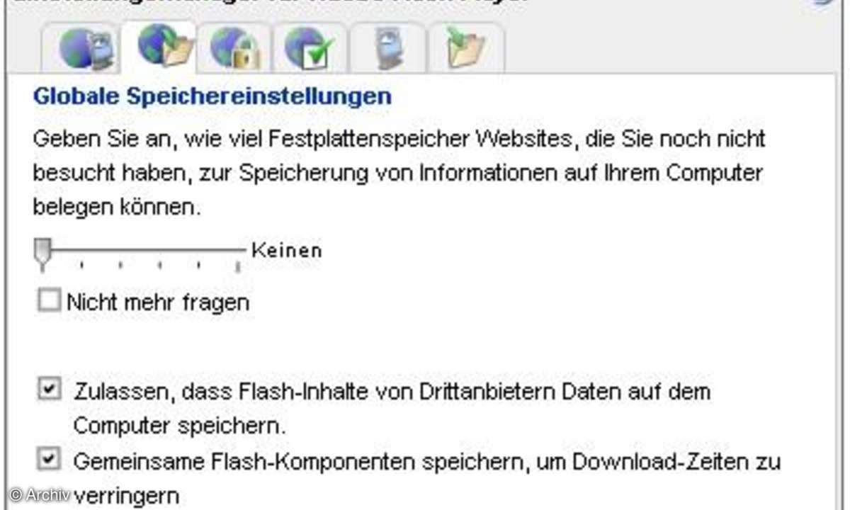 Flash-Cookies: Globale Speichereinstellungen