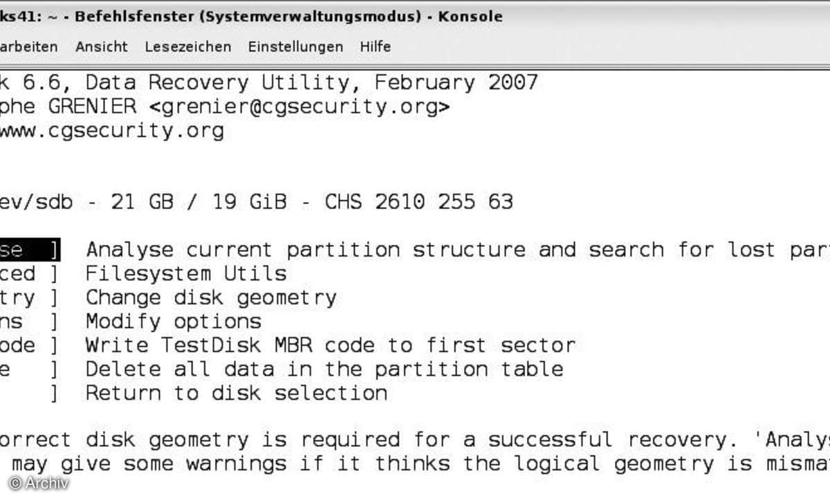 Datenretter Testdisk: Festplattenanalyse