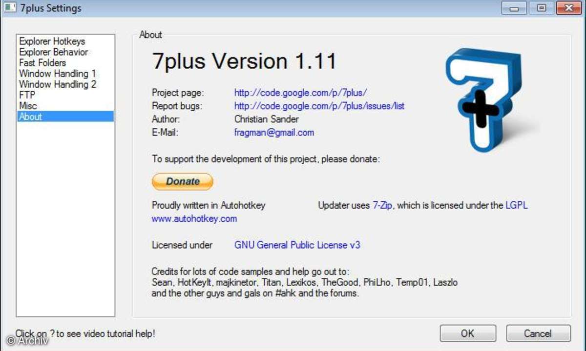 7plus: Zusatzfunktionen für Windows